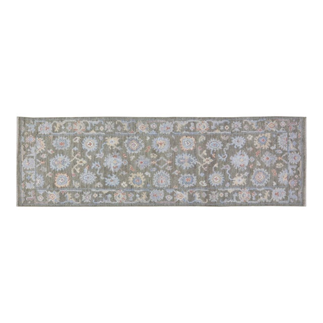 Turkish Oushak Hand Knotted Wool Rug, 3'x9'9" For Sale