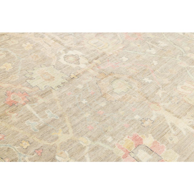 Modern Oushak Style Hand-Knotted Wool Rug – Muted Earth Tones & Pastel Accents For Sale - Image 10 of 11