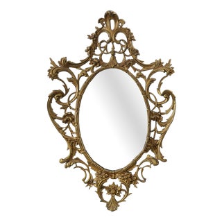 20th Century Rococo Gilt Metal Oval Mirror, Italy, 1950s For Sale