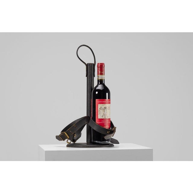 Leather Bottle Holder by Jacques Adnet, France, 1940s For Sale - Image 6 of 16
