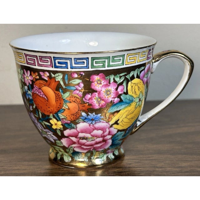 Chinese Vintage 1970’s Chinese Zhongguo Chao Cai Gilded Mille Fleur Porcelain Teacup For Sale - Image 3 of 6