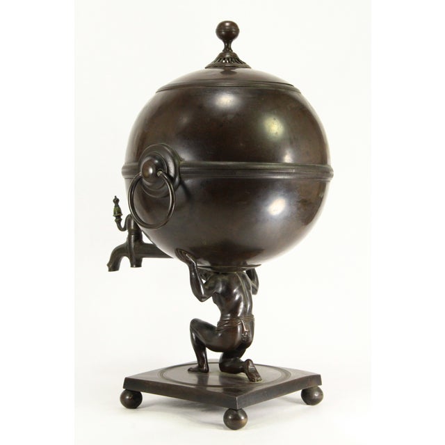 Early 19th Century 1800-1820's Hot Water Tea Urn Samovar With Atlas Figure Support Patinated Bronze For Sale - Image 5 of 17
