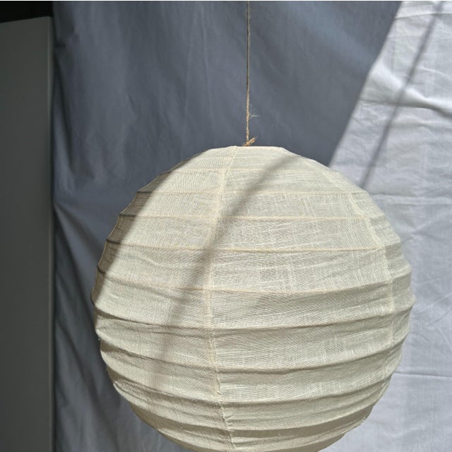 Japanese-Style Rattan and Natural Linen Pendant Light, 1980s For Sale - Image 10 of 17