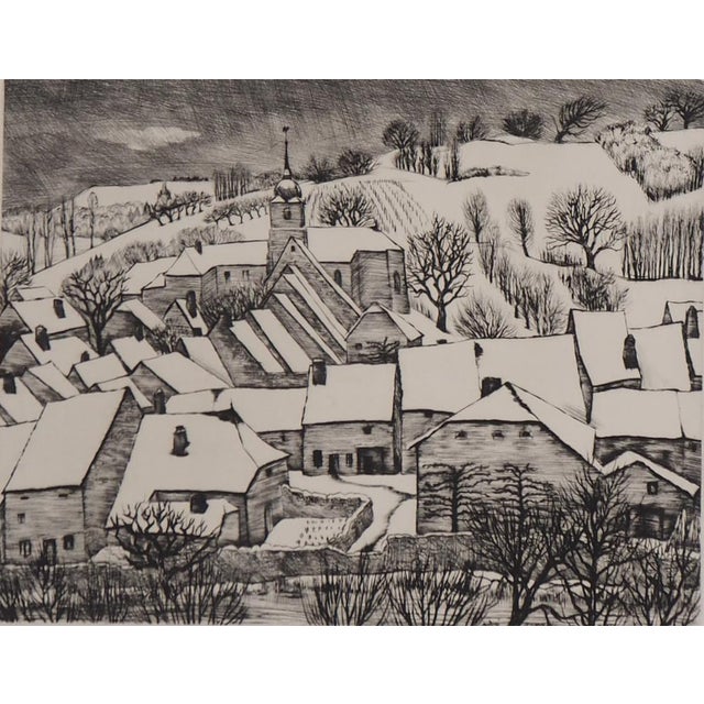 André Jacquemin, Swiss Village Under the Winter Snow, Original Engraving For Sale - Image 6 of 6