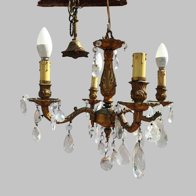 Vintage Four-Armed Chandelier with Glass Drops For Sale - Image 9 of 9