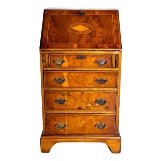 Mid-Century Georgian Secretary Chest of Drawers with Leather Inlay, 1960s For Sale