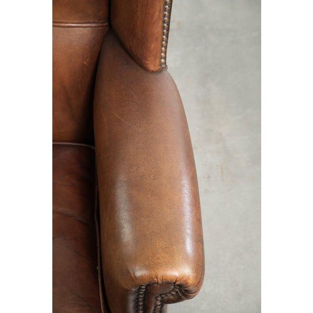 Brown Dark Brown Sheepskin Wingback Lounge Chair For Sale - Image 8 of 14
