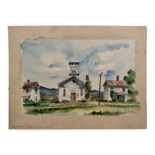 Henry Emil Salloch Original Watercolor on Paper Bethel Baptist Church, Luray Va. 1957. For Sale
