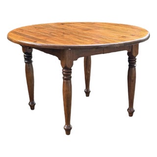 Vintage Rustic Pine Round Farmhouse Dining Table With Two Leaves For Sale