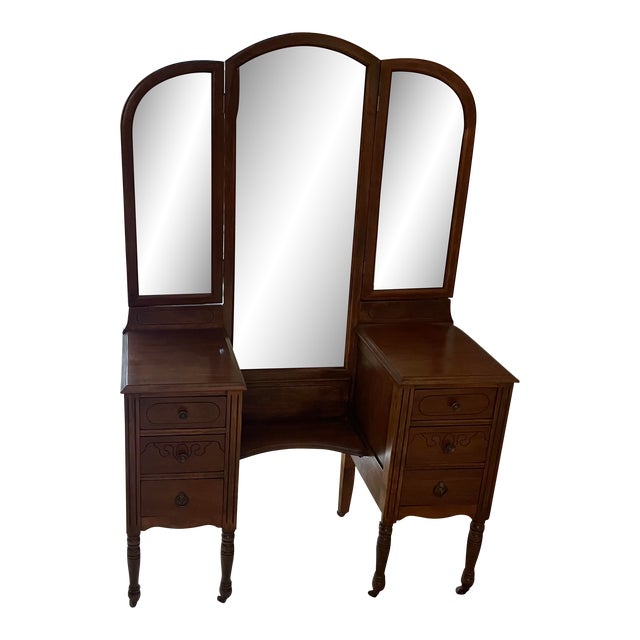 Early 20th Century Antique Vanity With Trifold Mirror Chairish