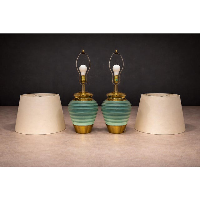 1930s Art Deco Table Lamps With Teal Finish, Unknown - a Pair For Sale - Image 4 of 9