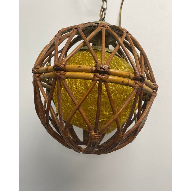 Mid 20th Century 1950’s Bent Bamboo and Brass Pendant Light For Sale - Image 5 of 10