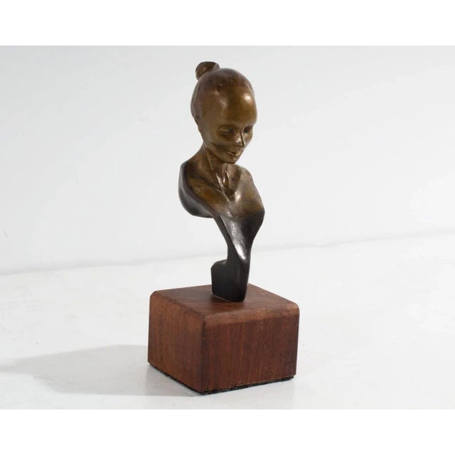 Bronze Signed Bronze Miniature Bust of a Woman For Sale - Image 8 of 8