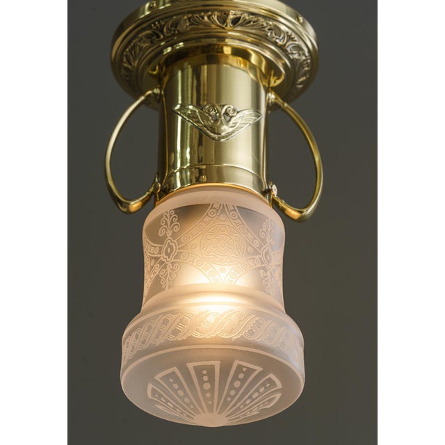 Jugendstil Flush Mount with Original Glass Shade, Vienna, 1910s For Sale - Image 6 of 9