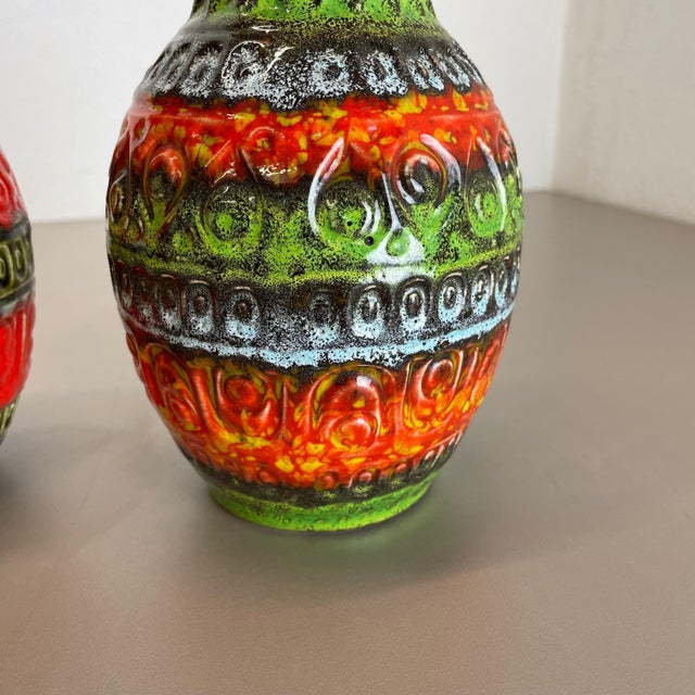 Multi-Color Fat Lava Op Art Pottery Vase from Bay Ceramics, Germany, 1970s, Set of 2 For Sale - Image 10 of 18