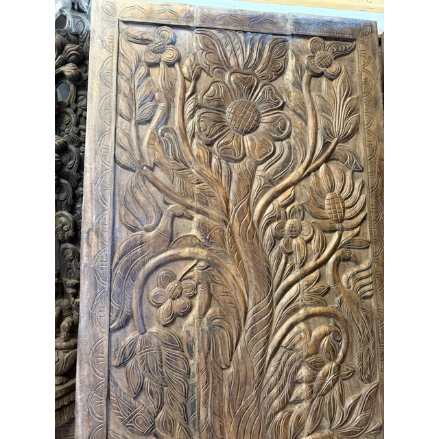 Hand-Carved Sunflower & Botanical Wood Door Panel | Rustic Farmhouse Barn Door Decor 84x36 For Sale In Orlando - Image 6 of 8