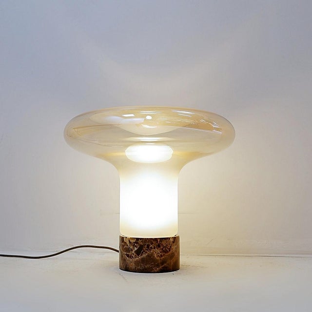 Mushroom Table Lamp with Marble Base and Opal Glass Shade For Sale - Image 14 of 14