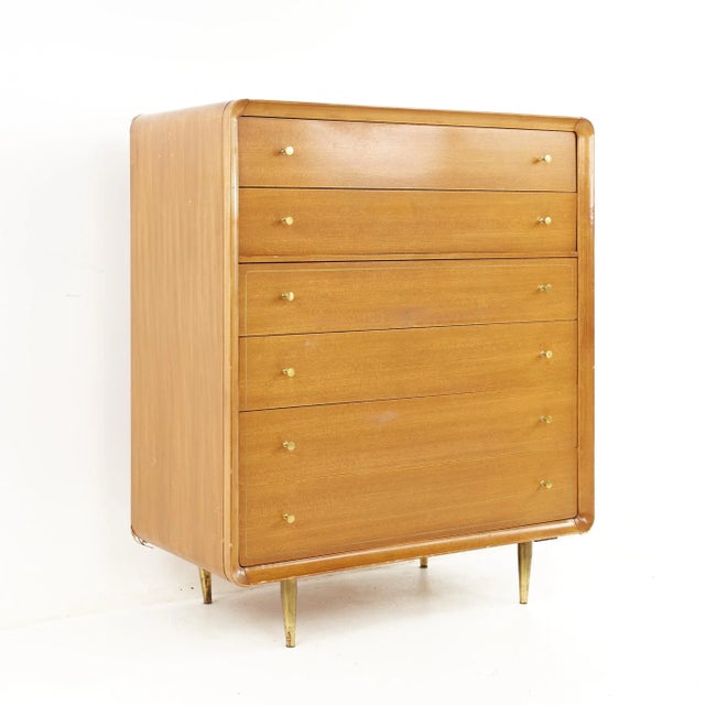 Cavalier Mid Century Walnut and Brass 6 Drawer Highboy Dresser For Sale - Image 11 of 11