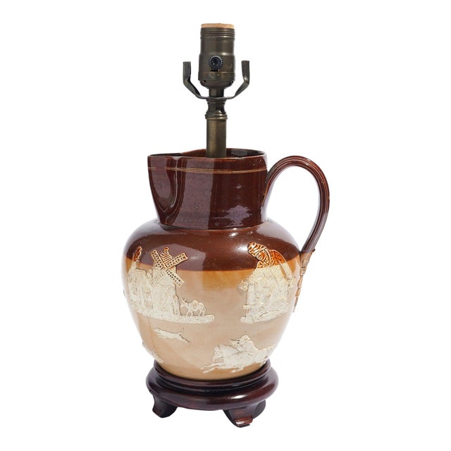 Doulton Glazed Stoneware Pitcher Mounted as a Lamp, C. 1900's For Sale