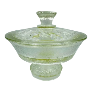 Mid 20th Century Mod Pressed Glass "Laurel" Motif Candy Dish