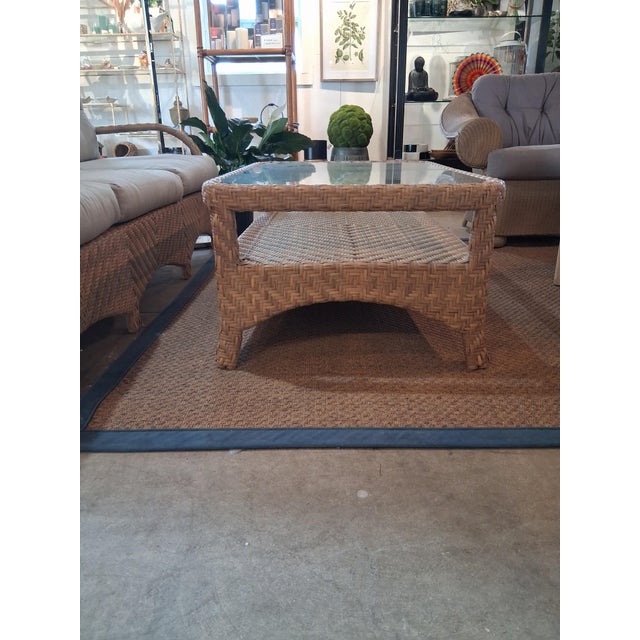 Coastal Ebel Luxury All-Weather Woven Outdoor Sofa With Matching Glass-Top Coffee Table For Sale - Image 3 of 6