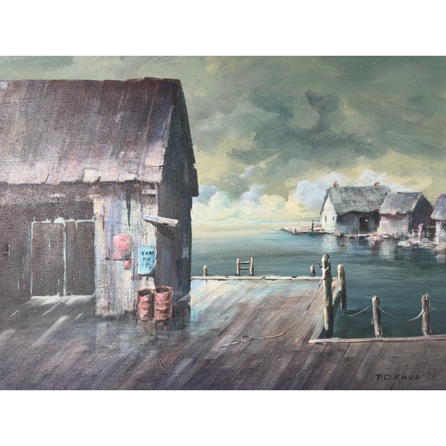 1970s 1970’s Vintage P. D. Kane Seascape Harbor Oil on Canvas Painting – Framed For Sale - Image 5 of 14