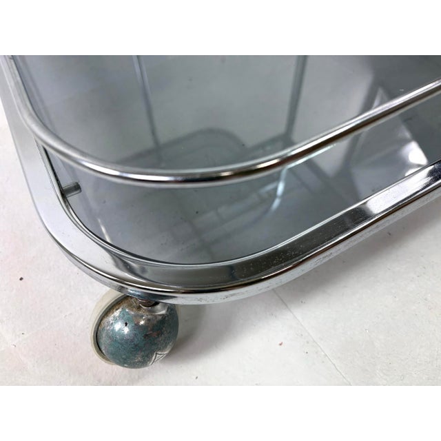 Early 20th Century Art Deco Chrome and Smoked Glass Bar Cart For Sale - Image 4 of 12