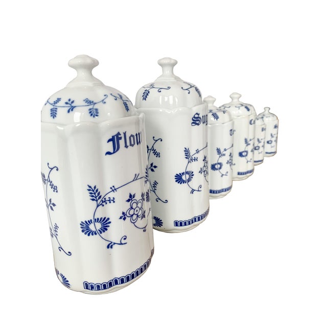 Ceramic Mid-Century Blue and White Floral Ceramic Caddies from TC, 1950s, Set of 6 For Sale - Image 7 of 11