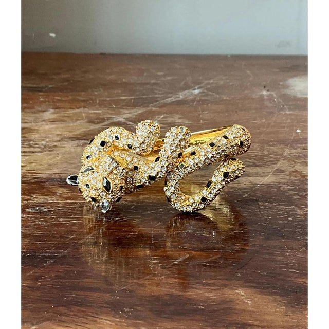Mid 20th Century Vintage Rhinestone & Black Enamel Leopard Bracelet For Sale - Image 5 of 12