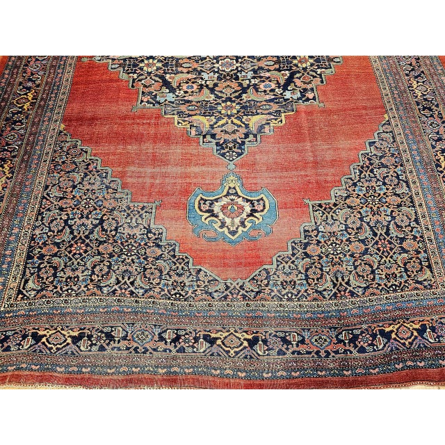 19th Century Oversized Persian Bidjar Rug, Hand-Knotted Wool, Geometric Pattern, Red & Navy, 11x15 For Sale - Image 13 of 18