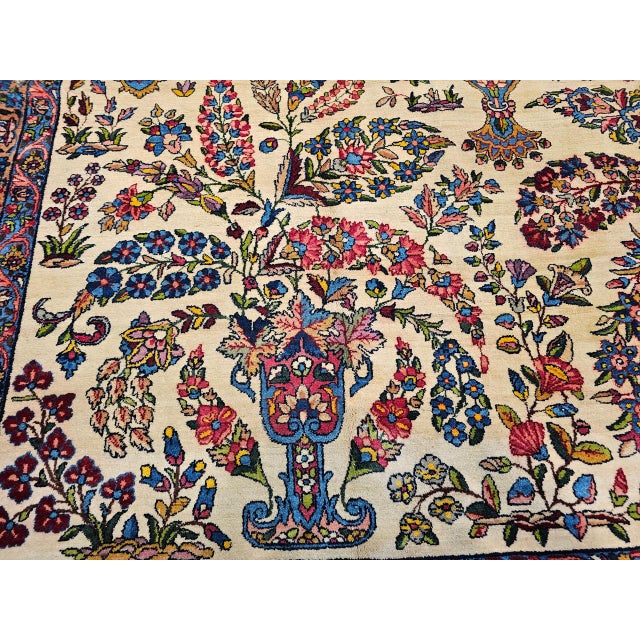 Antique Oversized Persian Kerman Lavar Rug, Hand-Knotted Wool, Allover Floral Vase Pattern, Ivory & Pink, 11x20 For Sale - Image 4 of 18