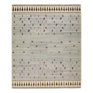 Modern Geometric Sumakh Wool Rug in Gray For Sale