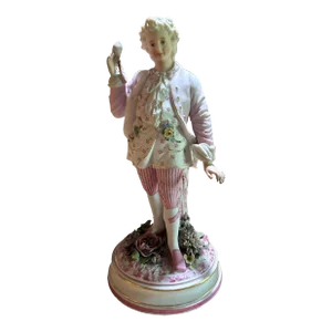 Late 19th Century Meissen Style Porcelain Figurine of an 18th Century Dandy in Pink With Flowers