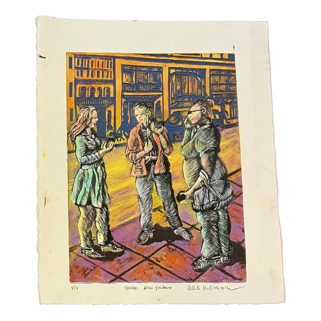 1980’s Original Colored Etching “Three New Yorkers” Signed Numbered 4/4 For Sale
