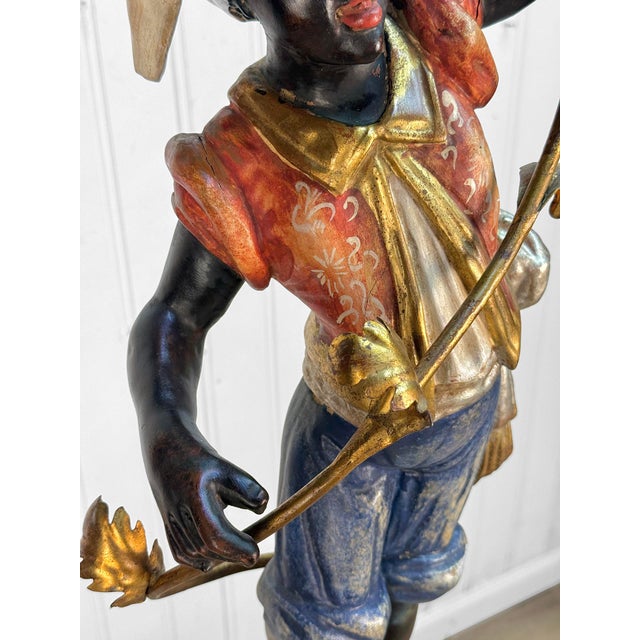 Black Vintage Italian Venetian Figural Boy Candelabra Table Lamp For Sale - Image 8 of 16