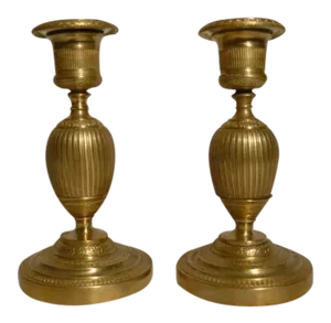 C. 1810 French First Empire Dore Bronze Candle Holders - a Pair