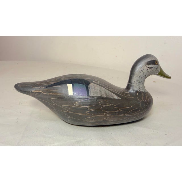 Black Vintage 1983 Hand Carved Wood Clarence Bauer Miniature Duck Decoy Sculpture For Sale - Image 8 of 9