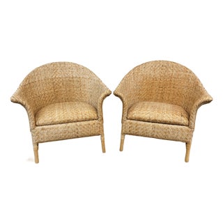 Mid 20th Century Woven Rattan Tub Chairs, Pair For Sale