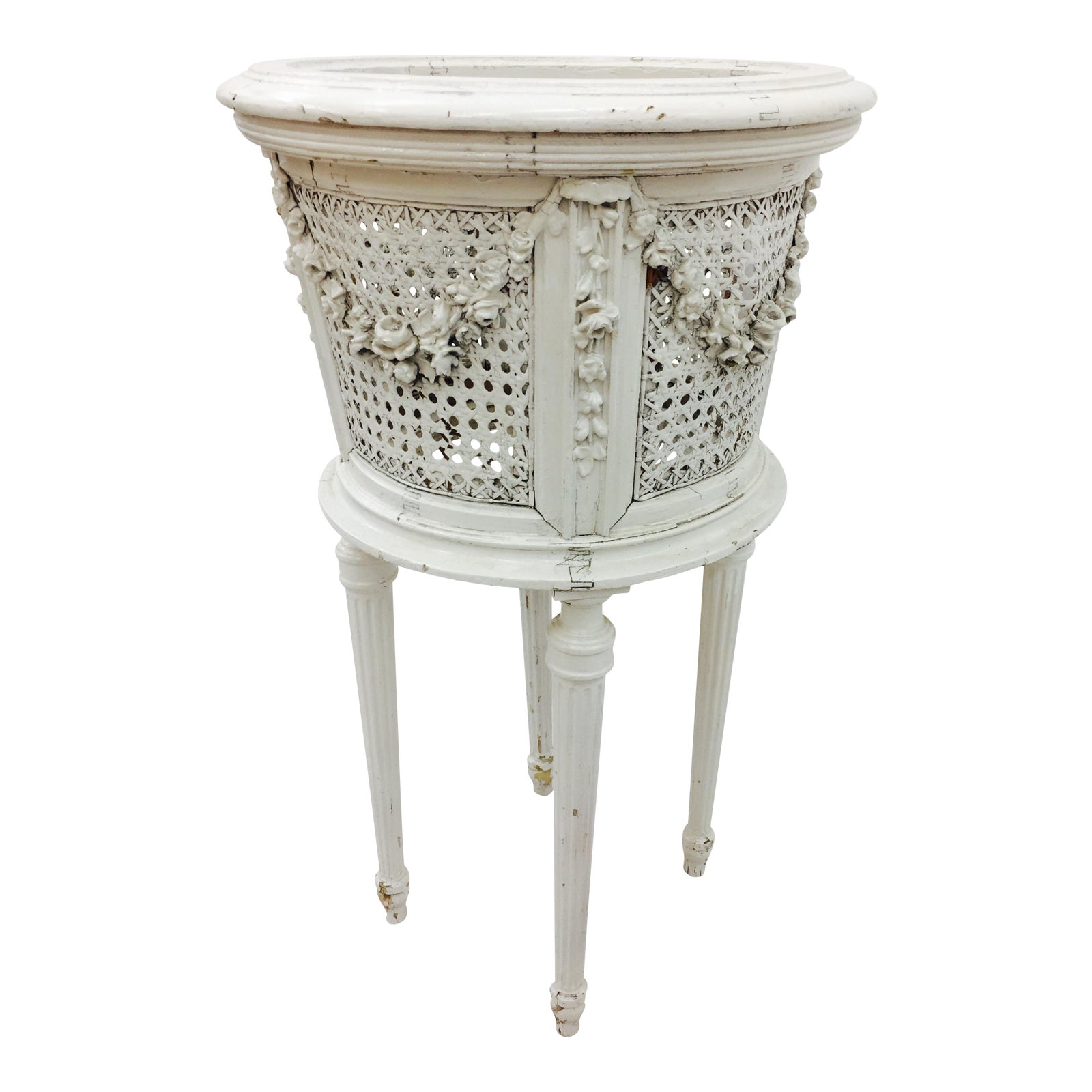 Antique French Cane & Wood Planter Stand Chairish