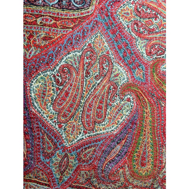Share Huge Antique 1800's Victorian Kashmir Wool Paisley Shawl Embroidery Tapestry Art For Sale - Image 14 of 18