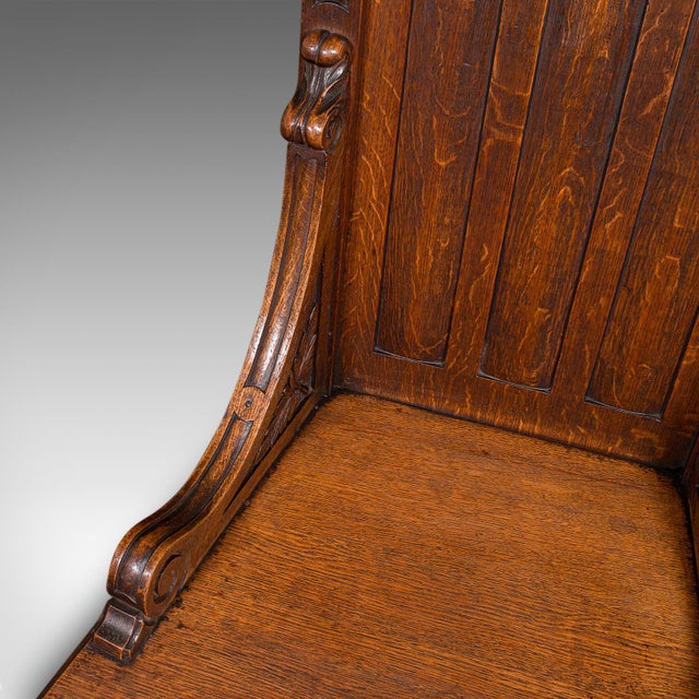 Antique Gothic Revival Hall Chair, Scottish Oak, Reception Seat, Victorian, 1870 For Sale - Image 9 of 12