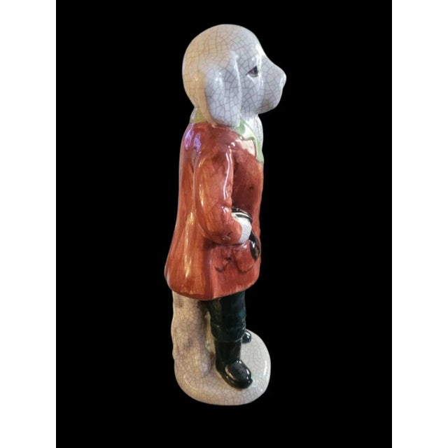 Vintage Beagle Hunter Staffordshire Style Smoking Jacket Room Decor Statue For Sale In West Palm - Image 6 of 7