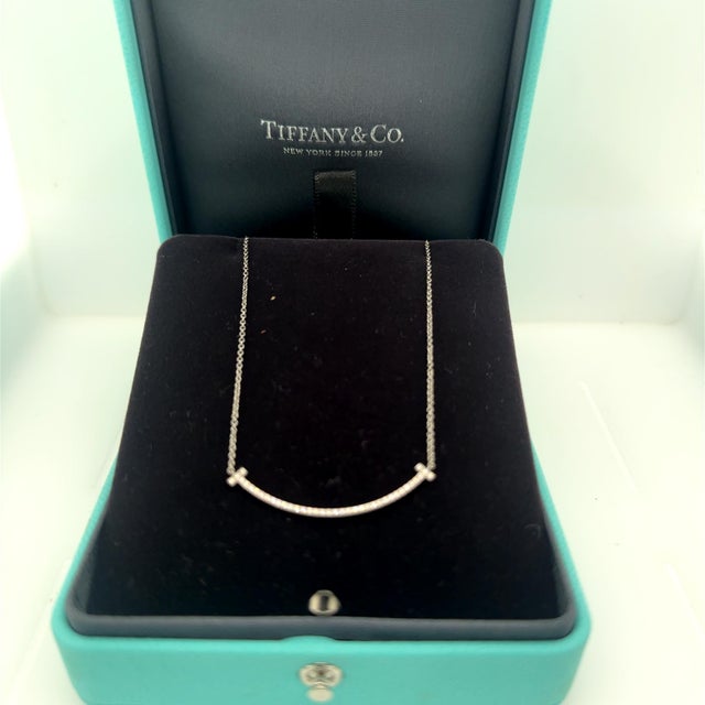 Silver Tiffany & Co. 18ct White Gold T Smile Diamond Pendant 0.10ct 2.37g For Sale - Image 8 of 10
