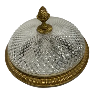 Antique French Gilt Bronze & Cut Crystal Regency Style Flush Mount 2 Light