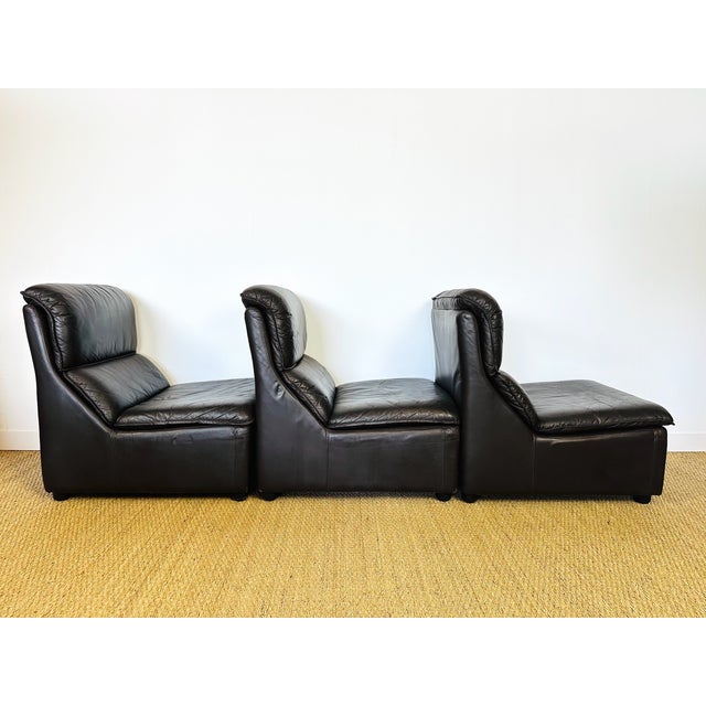 Scandinavian Modular Leather Sofa and Armchair, 1960s, Set of 4 For Sale - Image 4 of 18