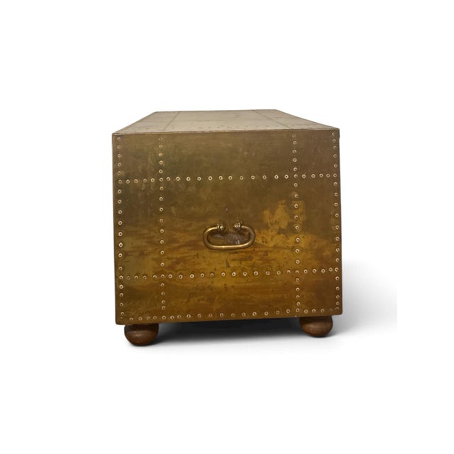 Brass Vintage Sarreid Ltd. Spanish Brass-Clad Two-Drawer Campaign Chest For Sale - Image 8 of 11