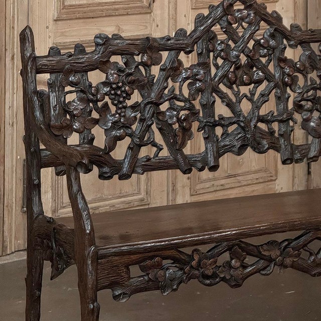 Wood 19th Century French Black Forest Carved Oak Hall Bench For Sale - Image 7 of 18