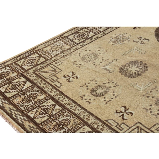 Tribal Antique Turkestan Khotan Rug in Beige-Brown, White, Medallion Patterns For Sale - Image 3 of 5