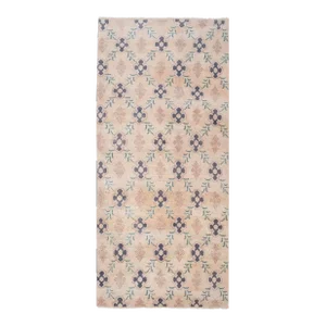 Handknotte Ecru and Gray Turkish Karapinar Runner Rug