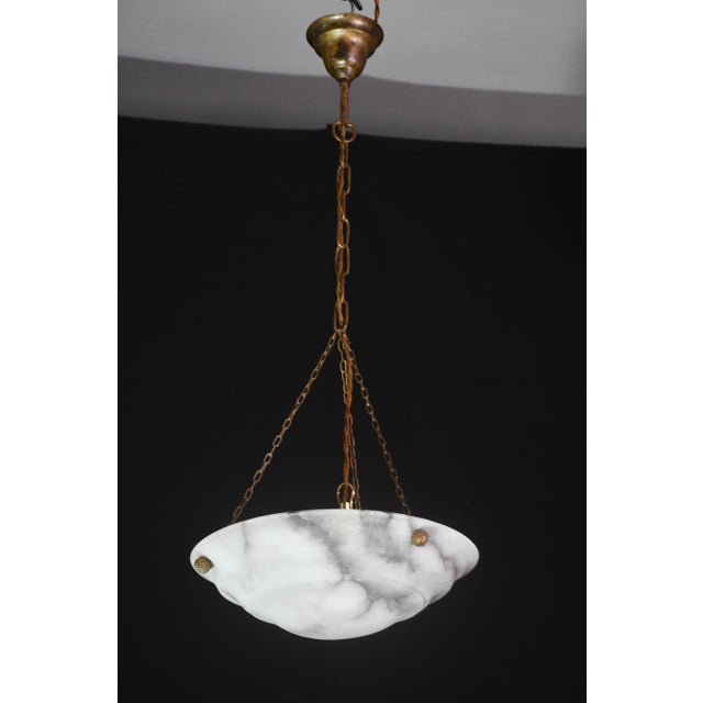 French Art Deco White Alabaster Pendant Light With Dark Veining, Circa 1940 For Sale - Image 6 of 13